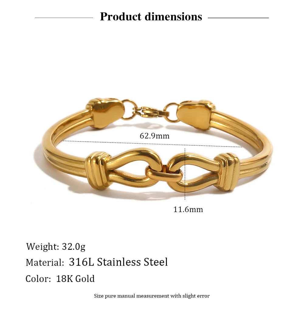 MamacitaSlay 316L Stainless Steel Interlocking Double Link Bangle 18K Gold Plated Waterproof Jewelry For Women Daily Bracelet