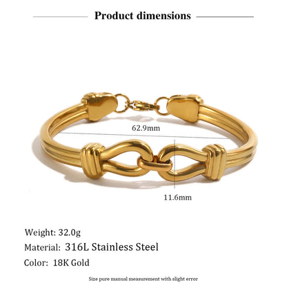 MamacitaSlay 316L Stainless Steel Interlocking Double Link Bangle 18K Gold Plated Waterproof Jewelry For Women Daily Bracelet