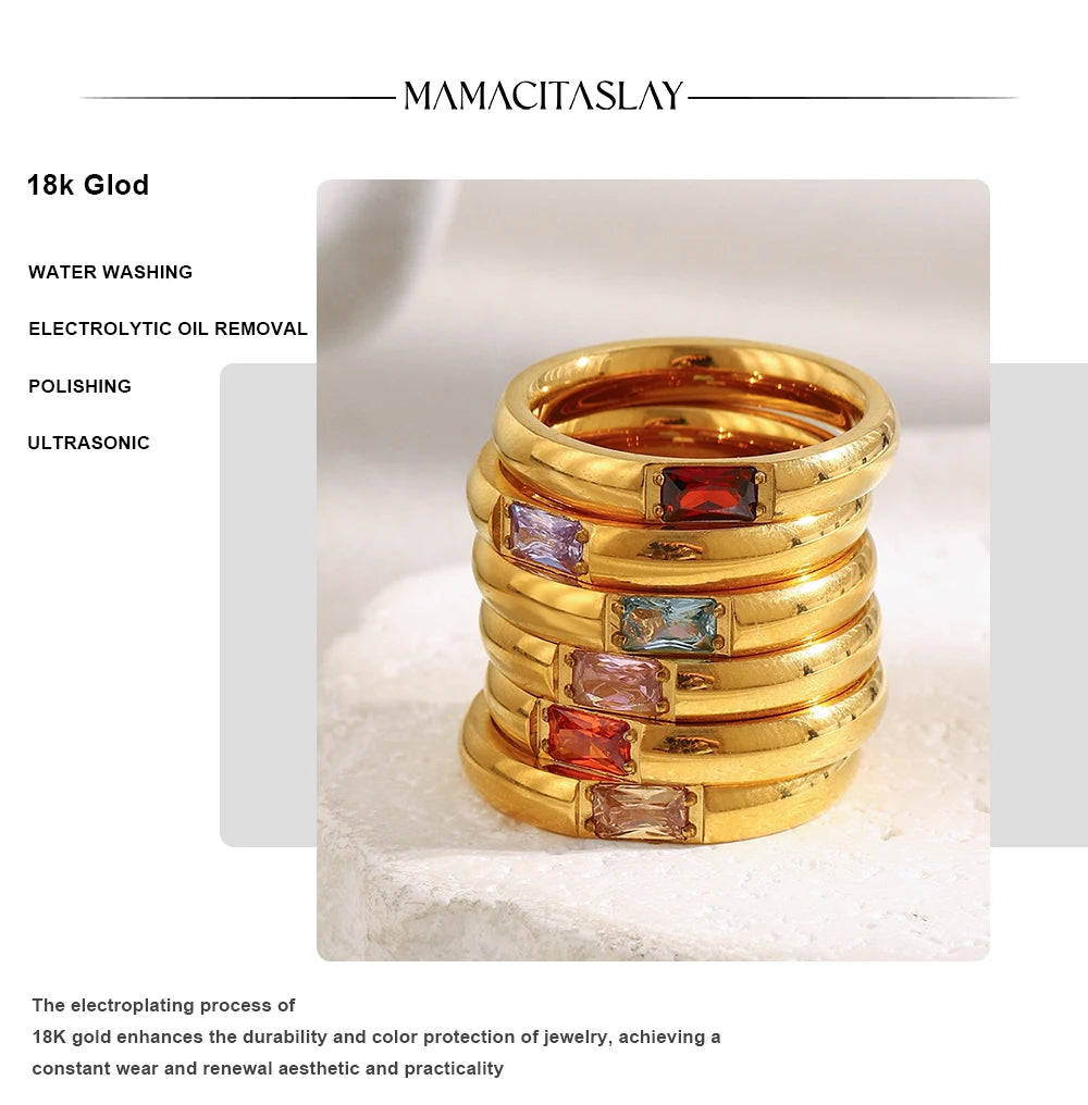 MamacitaSlay 316L Stainless Steel Zircon Birthstone Ring Party Simple Waterproof Jewelry Classic Gift Women's High Quality Ring