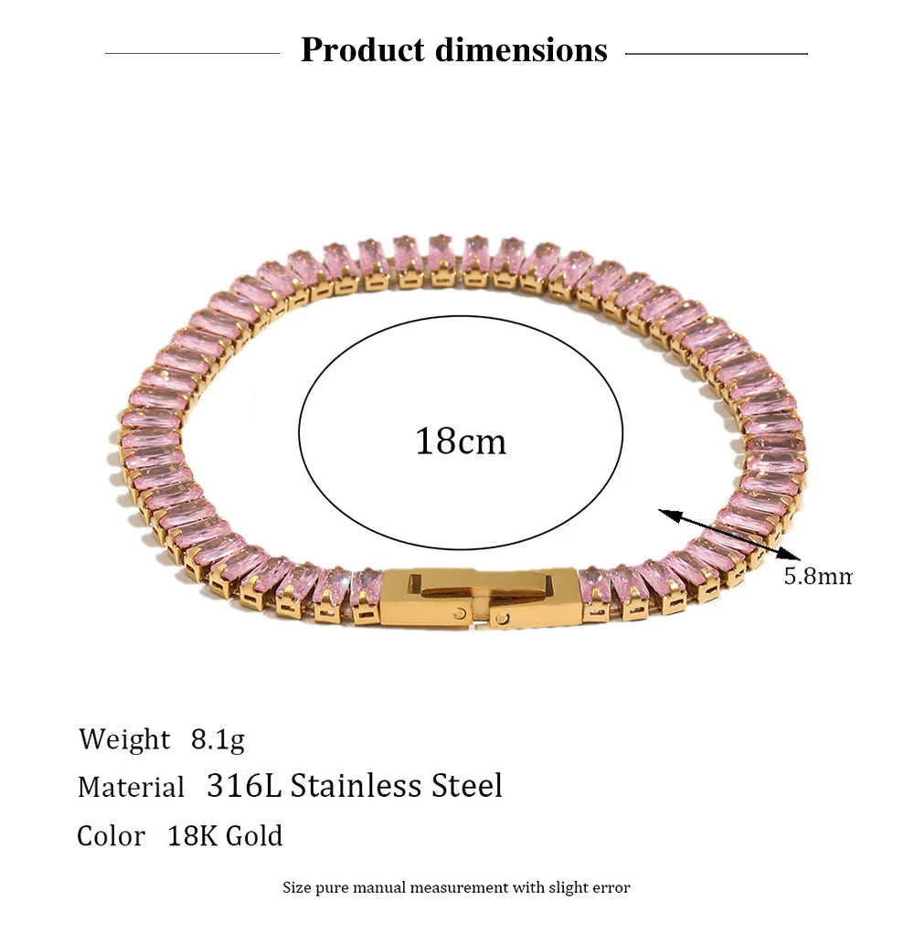 MamacitaSlay 316L Stainless Steel Baguette Zircon Bracelet 18K Gold Plated Waterproof Jewelry For Women Trend Stackable Bracelet