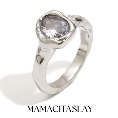 MamacitaSlay 316L Stainless Steel Zircon Irregular Ring 18K Gold Plated Waterproof Jewelry Women's Classic Ring High Quality