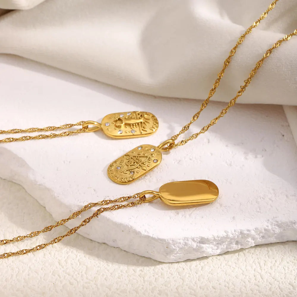 MamacitaSlay 316L Stainless Steel Zircon 12 Constellation Tarot Card Necklace 18K Gold Plated Waterproof Jewelry Women's Gifts