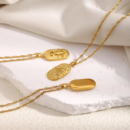 MamacitaSlay 316L Stainless Steel Zircon 12 Constellation Tarot Card Necklace 18K Gold Plated Waterproof Jewelry Women's Gifts