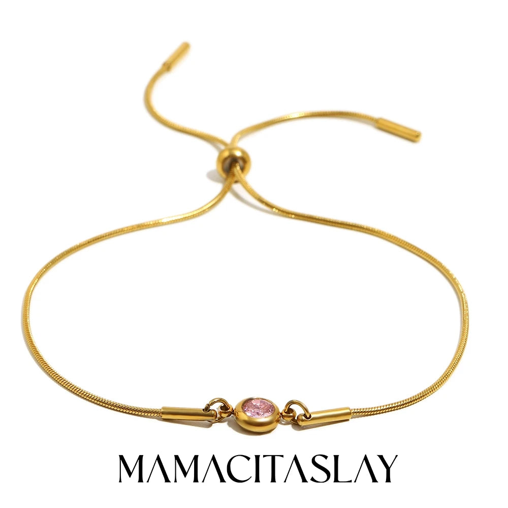 MamacitaSlay 316L Stainless Steel Zircon December Birthstone Adjustable Bracelet Waterproof Wrist Jewelry Women's Charm Bracelet