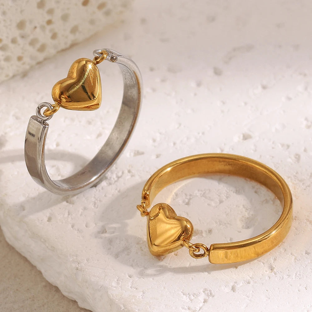 MamacitaSlay 316L Stainless Steel Two Tone Heart Ring Party Waterproof Jewelry Women's Unique Cool Charm Ring 2025 Trend Gift