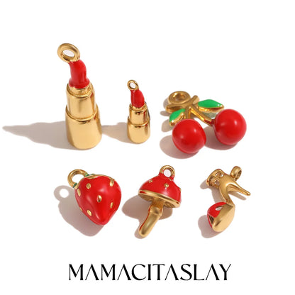 MamacitaSlay 316L Stainless Steel Fruit Enamel Charms 18K Gold Plated Waterproof Jewelry For DIY Bracelet Necklace Pendant Gifts