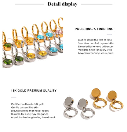 MamacitaSlay 316L Stainless Steel Multicolor Round Zircon Hoop Earrings 18K Gold Plated Waterproof Minimalist Jewelry For Women