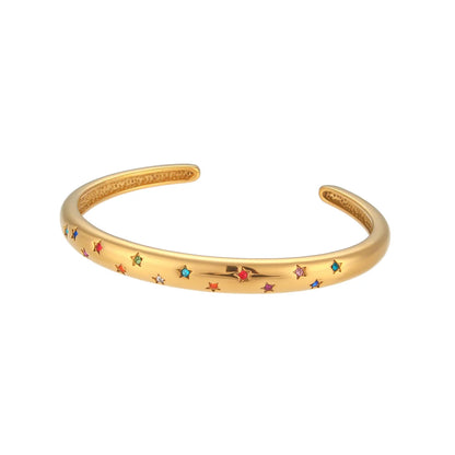 18K Gold Plated Deliacte Luxury Colorful Zircon Shiny Stars Cuff Bangles High Quality Waterproof Jewelry Bracelets for Women