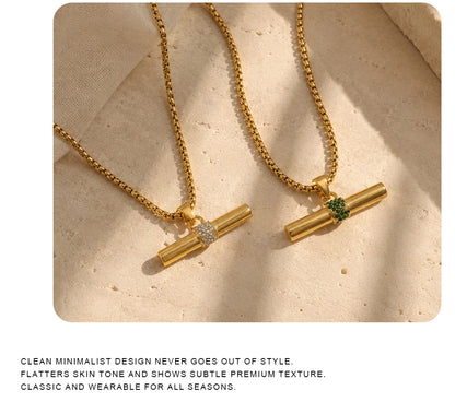 Inner Ziva Bohemian 316L Stainless Steel CZ Pendant T Bar Necklace 18K Gold Plated Waterproof Minimalist Jewelry For Women Men