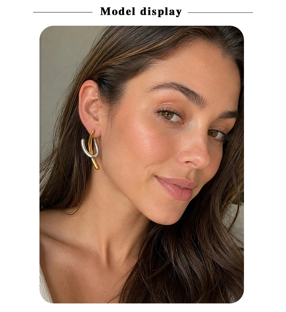 MamacitaSlay 316L Stainless Steel Two Tone Intertwined Stud Earrings 18K Gold Plated PVD Waterproof Jewelry For Women Daily Gift