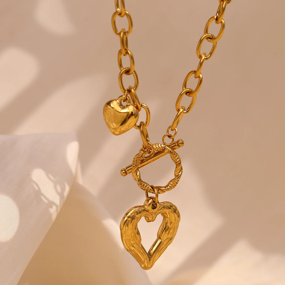 MamacitaSlay 18K Gold Plated Stainless Steel OT Buckle Heart Pendant Necklace Party Creative Waterproof Jewelry High Quality