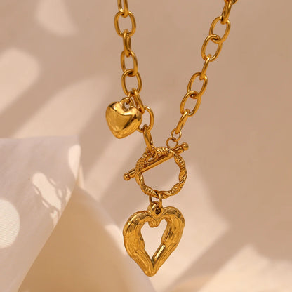 MamacitaSlay 18K Gold Plated Stainless Steel OT Buckle Heart Pendant Necklace Party Creative Waterproof Jewelry High Quality