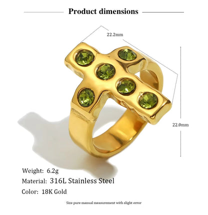 MamacitaSlay 316L Stainless Steel Zircon Cross Ring Party Waterproof Jewelry Women's High Quality Ring 2025 Classic Charm Gift