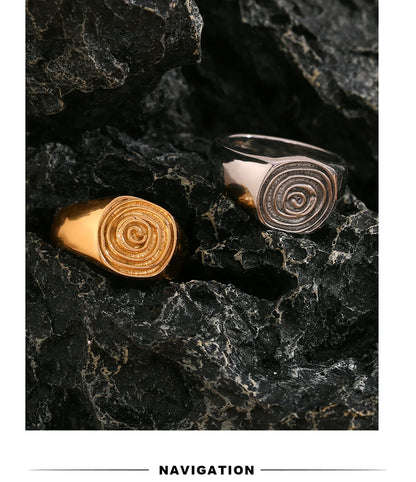 MamacitaSlay Unique Fingerprint Swirl Ripple Gold Silver Colour Rings Womens Stainless Steel Tarnish Free Jewelry Accessories