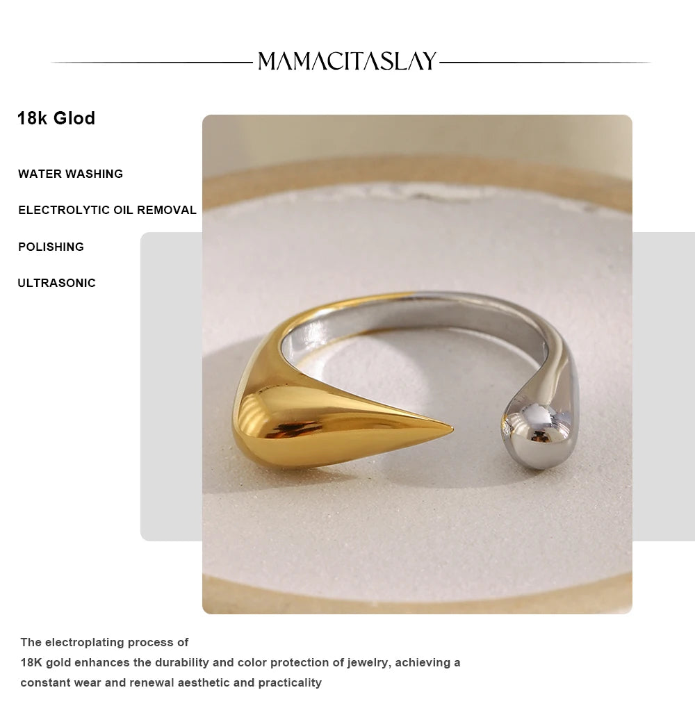 MamacitaSlay Unique Cool 316L Stainless Steel Two Tone Bird Beak Shaped Asymmetrical Open Ring Waterproof Jewelry Women's Ring