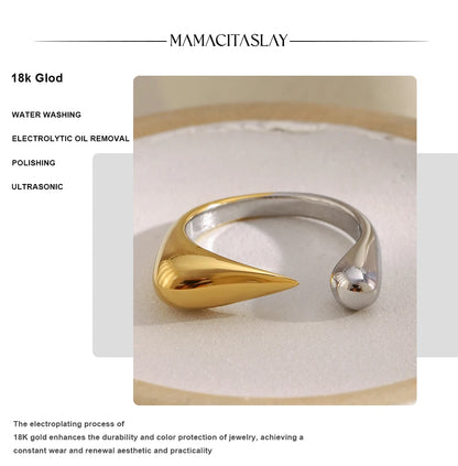 MamacitaSlay Unique Cool 316L Stainless Steel Two Tone Bird Beak Shaped Asymmetrical Open Ring Waterproof Jewelry Women's Ring