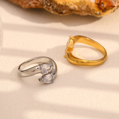 MamacitaSlay 316L Stainless Steel Double Zircon Serpentine Opening Ring Waterproof 18K Gold Plated Jewelry Women's Elegant Gift