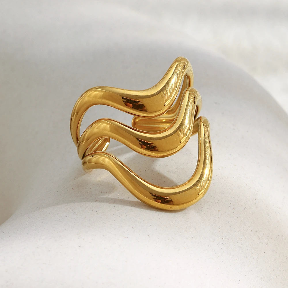 MamacitaSlay 316L Stainless Steel Multilayer Open Ring Party Waterproof 18K Gold Plated Jewelry Women's Charm Cool Ring Gift