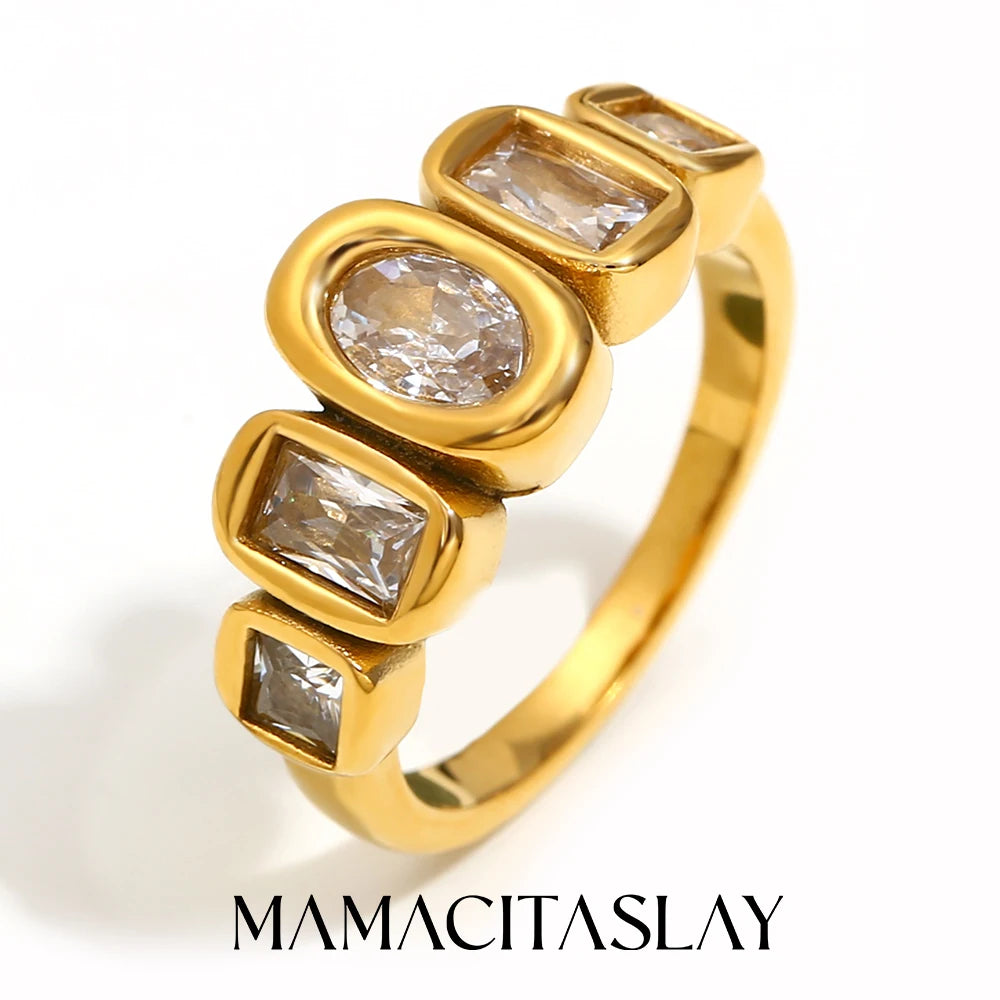 MamacitaSlay Wedding Classic Geometric Zircon rings Luxury Finger Decoration gift trendy women's stainless steel jewelry