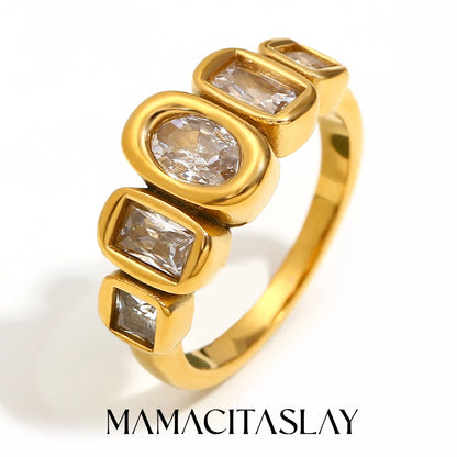 MamacitaSlay Wedding Classic Geometric Zircon rings Luxury Finger Decoration gift trendy women's stainless steel jewelry