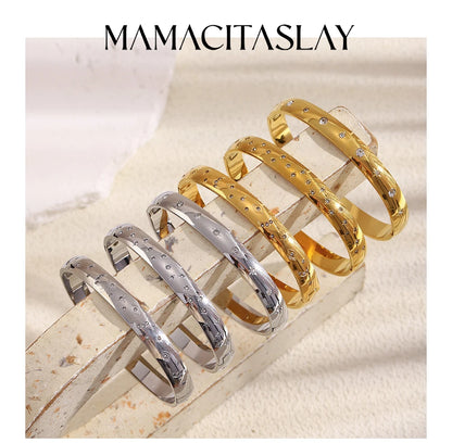 MamacitaSlay 316L Stainless Steel Star Moon Open Bracelet Bracelet 18K Gold Plated Waterproof Jewelry Women's Unique Bracelet