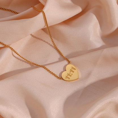 MamacitaSlay Latest Design 11:11 Heart Pendant Necklaces 18K Gold-Plated Stainless Steel Waterproof Jewelry for Women