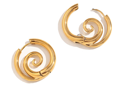 MamacitaSlay New Design Round Spiral Hoop Earrings Trendy Waterproof Jewelry 18k-gold-plated Stainless Steel Statement Earrings