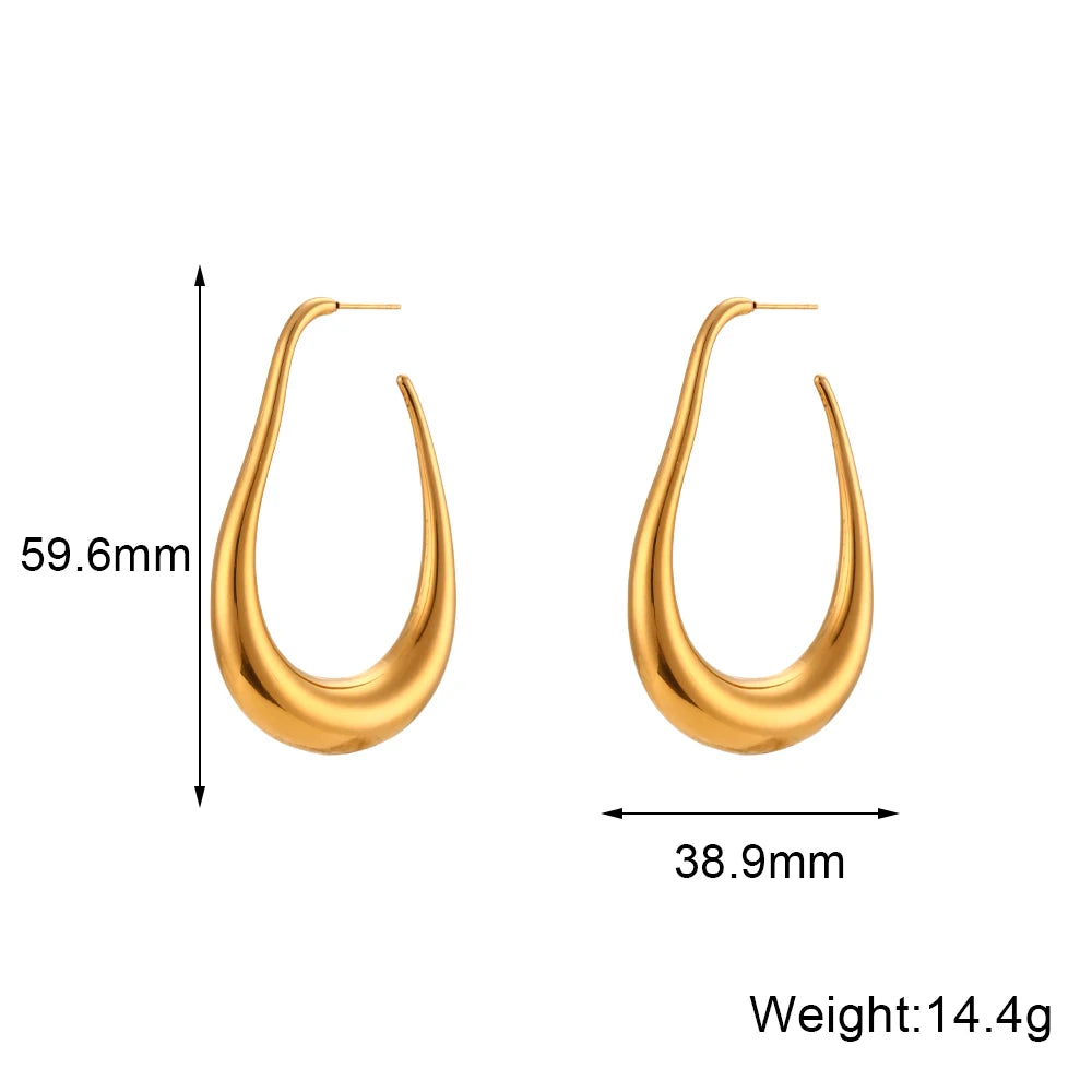 MamacitaSlay Unique Exaggerated 18K Gold Plated Stainless Steel Pear Shape Hollow Hoop Earrings Party Women's Waterproof Jewelry