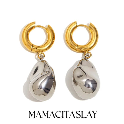 MamacitaSlay Unique Stainless Steel Double Color Irregular Pendant Hoop Earrings Women's Charm Waterproof Jewelry Creative Gift