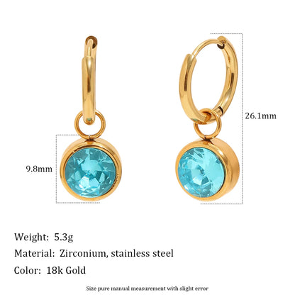 MamacitaSlay 316L Stainless Steel Multicolor Round Zircon Hoop Earrings 18K Gold Plated Waterproof Minimalist Jewelry For Women