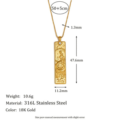 MamacitaSlay 316L Stainless Steel Zodiac Sign Rectangle Pendant Necklace 18K Gold Plated Waterproof Jewelry For Women Daily Wear