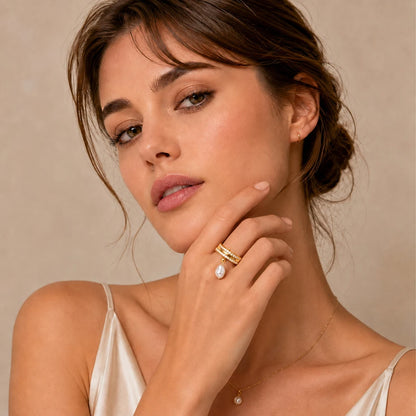 MamacitaSlay 316L Stainless Steel Baroque Pearl Zircon Ring 18K Gold Plated Waterproof Casual Statement Jewelry For Women Gift
