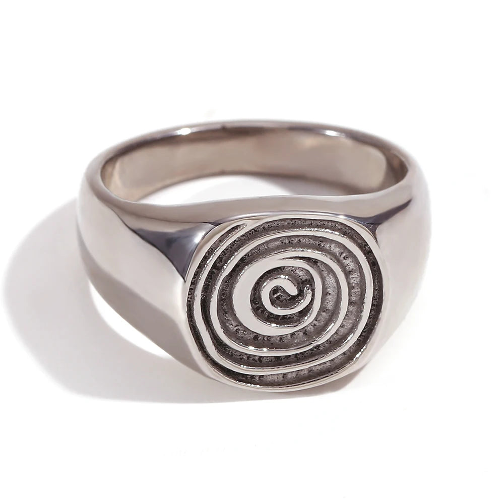MamacitaSlay Unique Fingerprint Swirl Ripple Gold Silver Colour Rings Womens Stainless Steel Tarnish Free Jewelry Accessories