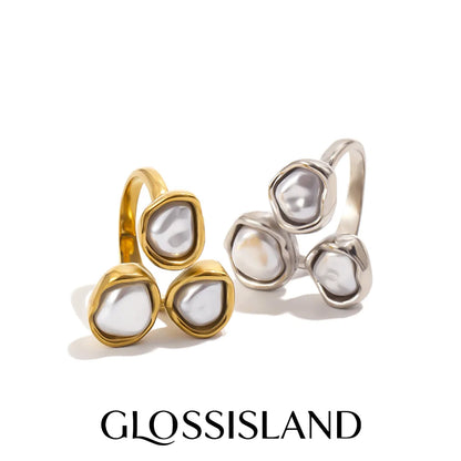 MamacitaSlay 316L Stainless Steel Baroque Pearl Irregular Open Ring 18K Gold Plated Waterproof Jewelry For Women Daily 2026 Gift