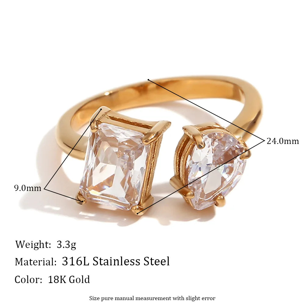 MamacitaSlay 316L Stainless Steel Double Zircon Serpentine Opening Ring Waterproof 18K Gold Plated Jewelry Women's Elegant Gift
