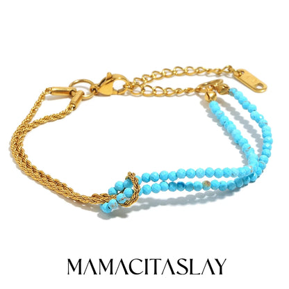 MamacitaSlay 316L Stainless Steel Natural Stone Handmade Asymmetric Bracelet Party Waterproof Jewelry Women's Charm Bracelet