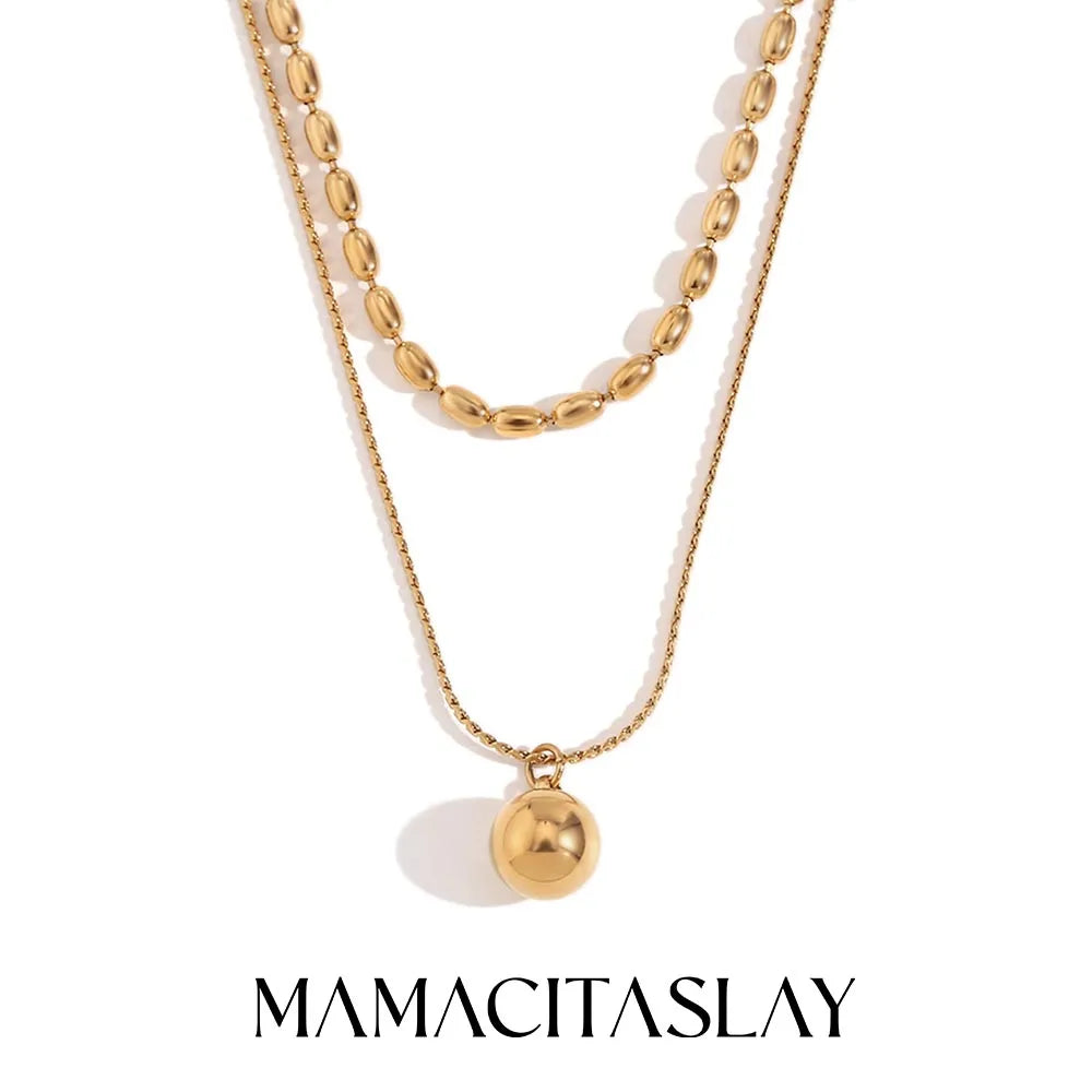 MamacitaSlay Classic Double Bead Chain Round Ball Pendant Waterproof Stainless Steel Jewelry Trend 2024 Necklaces For Women