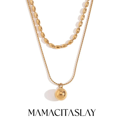 MamacitaSlay Classic Double Bead Chain Round Ball Pendant Waterproof Stainless Steel Jewelry Trend 2024 Necklaces For Women
