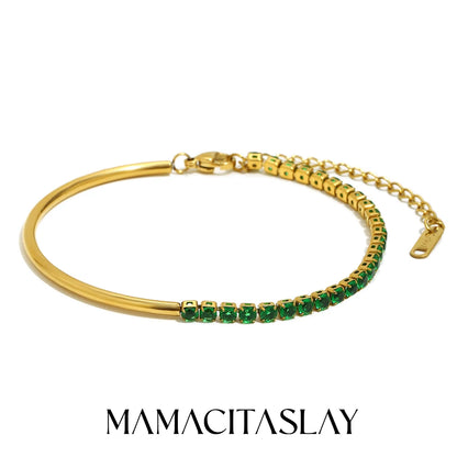 MamacitaSlay 316L Stainless Steel Zircon Asymmetric Bracelet Party Waterproof Jewelry Women's Creative Wrist Jewelry Bracelet