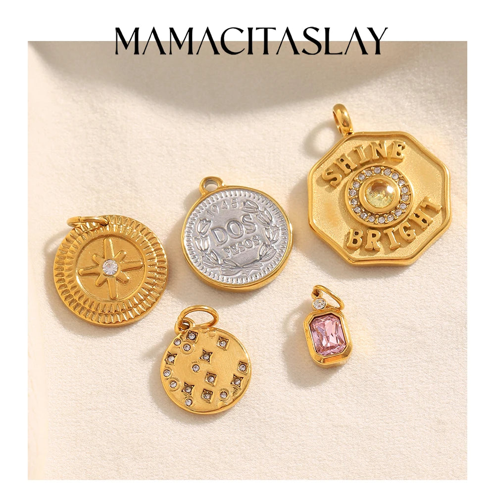 MamacitaSlay 316L Stainless Steel Zircon Star Portrait Letter Charms Necklace Earrings Bracelet DIY Accessories Women's Ornament