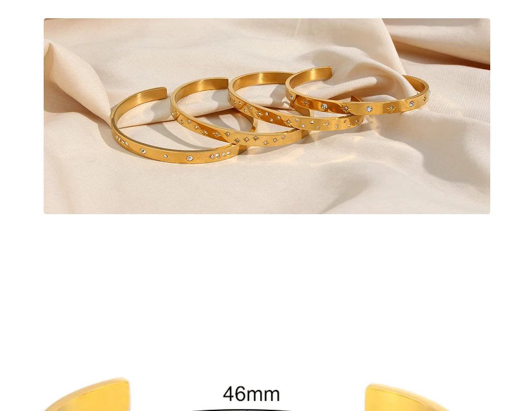 18K Gold Plated Deliacte Luxury Colorful Zircon Shiny Stars Cuff Bangles High Quality Waterproof Jewelry Bracelets for Women
