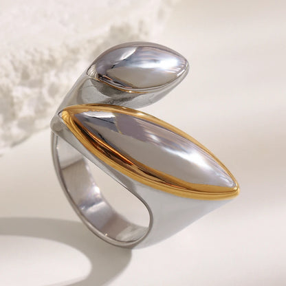 MamacitaSlay 316L Stainless Steel Two Tone Asymmetric Oval Opening Ring Party Waterproof Jewelry Women's Unique Cool Ring Gift