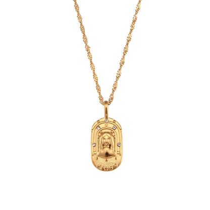 MamacitaSlay 316L Stainless Steel Zircon 12 Constellation Tarot Card Necklace 18K Gold Plated Waterproof Jewelry Women's Gifts