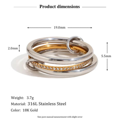 MamacitaSlay Unique Cool Three/Four Fingers Chain Shape Variable Hiphop Rings Stainless Steel Trendy Accessories Women Men Gifts