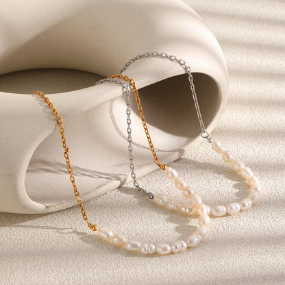 MamacitaSlay 316L Stainless Steel Zircon Baroque Pearl Earrings Necklace 18K Gold Plated Waterproof Jewelry Set For Women Gift