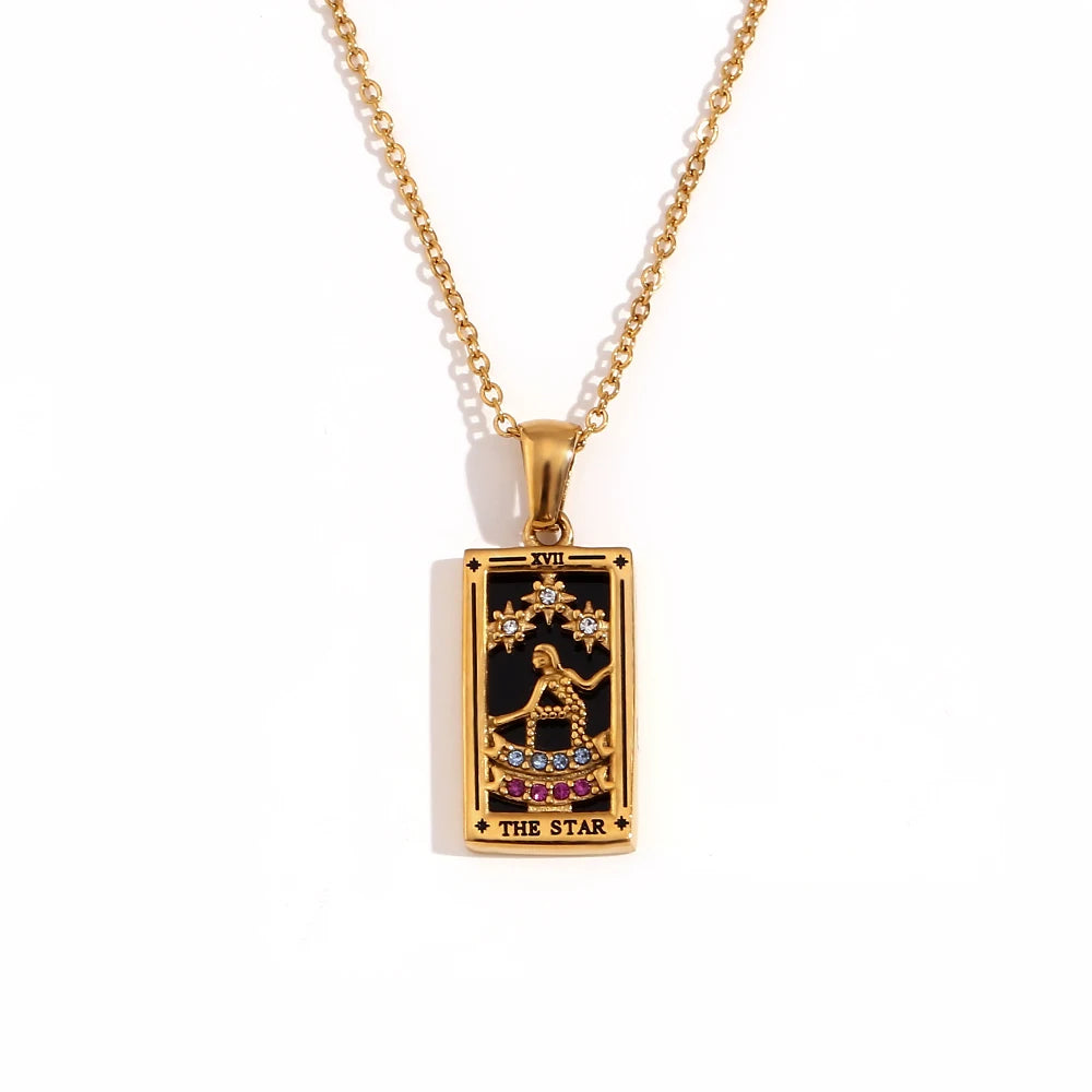 MamacitaSlay 316L Stainless Steel Zircon Tarot Necklace 18K Gold Plated Waterproof Jewelry Women's Creative Elegant Necklace