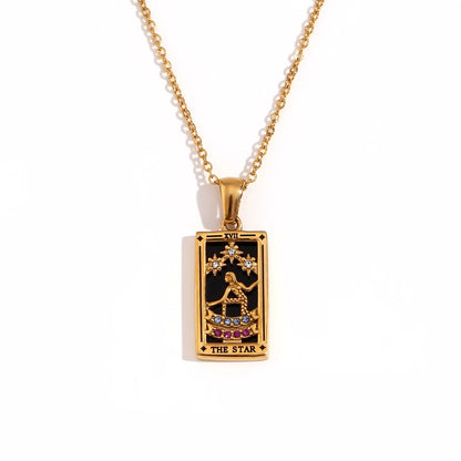 MamacitaSlay 316L Stainless Steel Zircon Tarot Necklace 18K Gold Plated Waterproof Jewelry Women's Creative Elegant Necklace