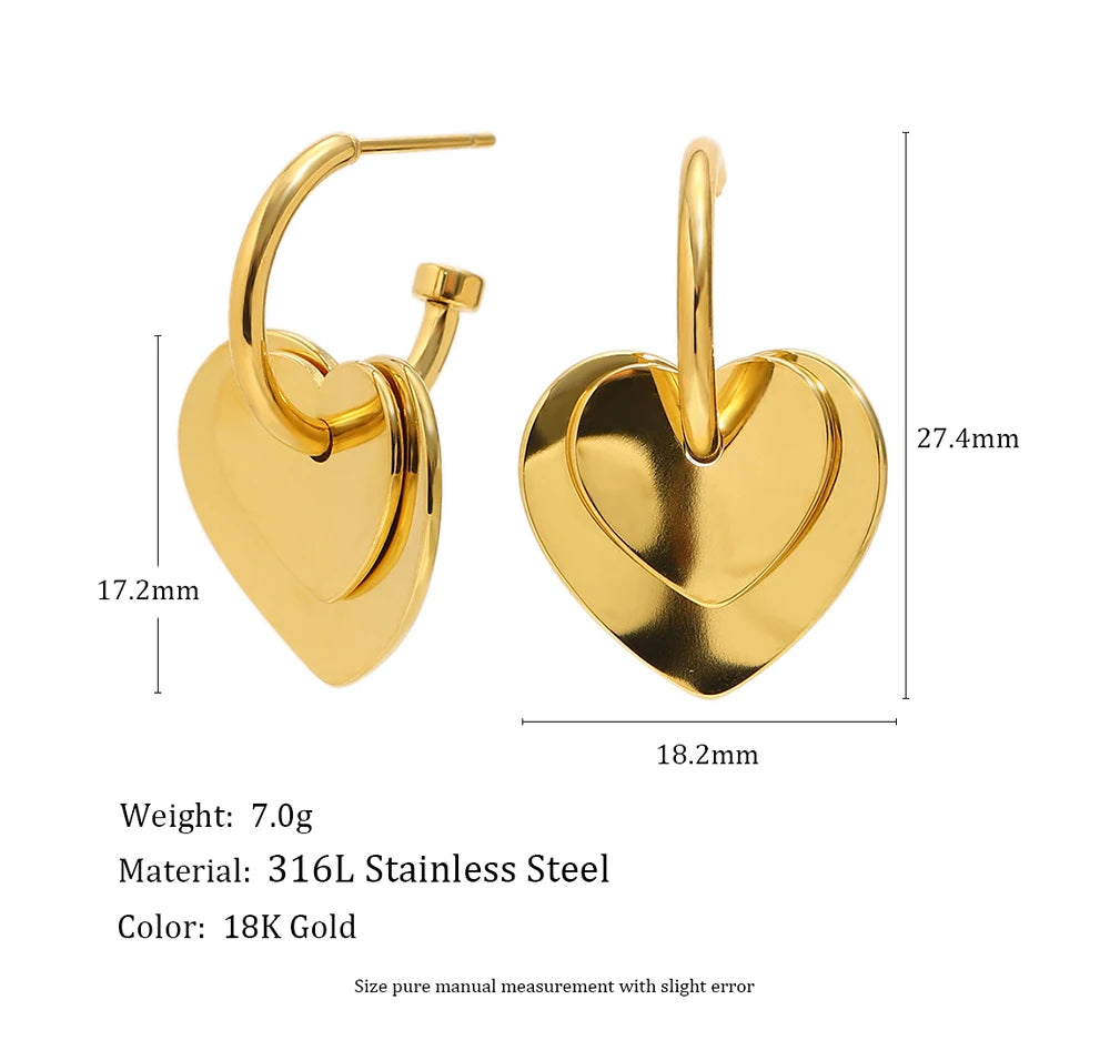 MamacitaSlay 316L Stainless Steel Heart Mixed Color Earrings 18K Gold Plated Waterproof Jewelry Women's Elegant Earrings Gifts