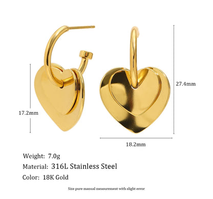 MamacitaSlay 316L Stainless Steel Heart Mixed Color Earrings 18K Gold Plated Waterproof Jewelry Women's Elegant Earrings Gifts