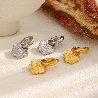 MamacitaSlay 316L Stainless Steel Flower Hoop Earrings 18K Gold Plated Waterproof Jewelry Women's Elegant Statement Earrings